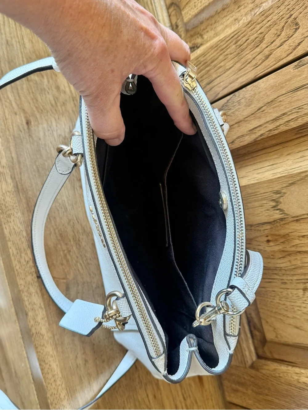 Coach Christie Carryall Ivory Crossgrain Leather Satchel Crossbody
